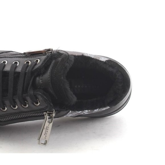Italian Richmond 7582 Black Leather Suede Fur Lace-Up Zip-Up Sneaker Boot